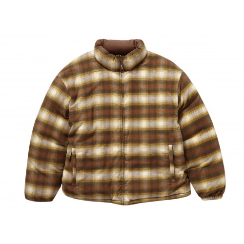 Оригинальный шмот Supreme Flannel Reversible Puffer Jacket Brown - 70см