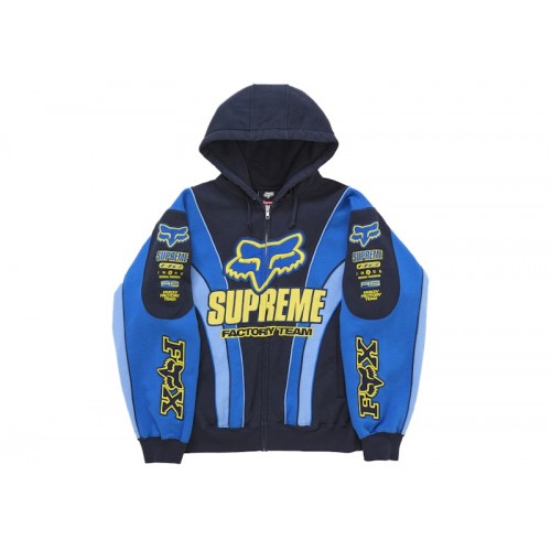 Supreme Fox Racing Zip Up Hooded Sweatshirt Blue