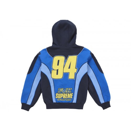 Supreme Fox Racing Zip Up Hooded Sweatshirt Blue