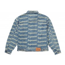 Supreme Frayed Logos Denim Trucker Jacket Blue