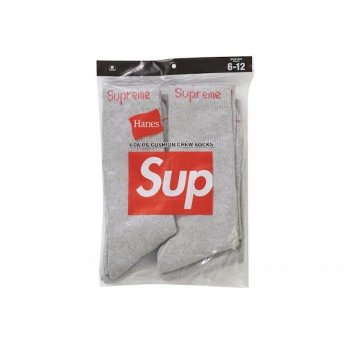 Supreme Hanes Crew Socks (4 Pack) Heather Grey
