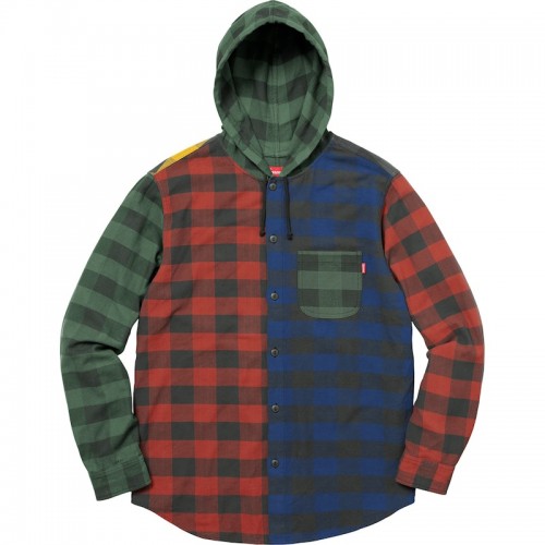 Supreme Hooded Buffalo Plaid Flannel Shirt Multicolor