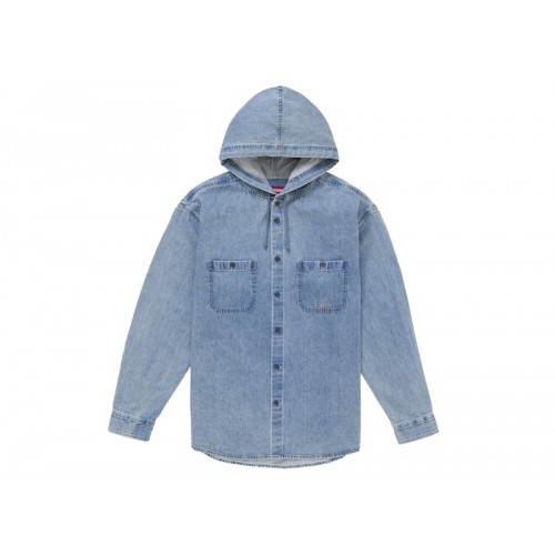 Supreme Hooded Denim Shirt Blue