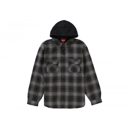 Supreme Hooded Flannel Zip Up Shirt Black