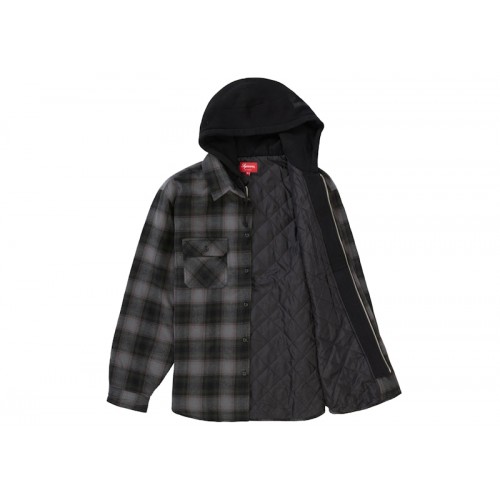 Supreme Hooded Flannel Zip Up Shirt Black