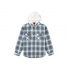 Supreme Hooded Flannel Zip Up Shirt Blue