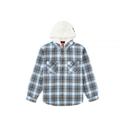 Supreme Hooded Flannel Zip Up Shirt Blue