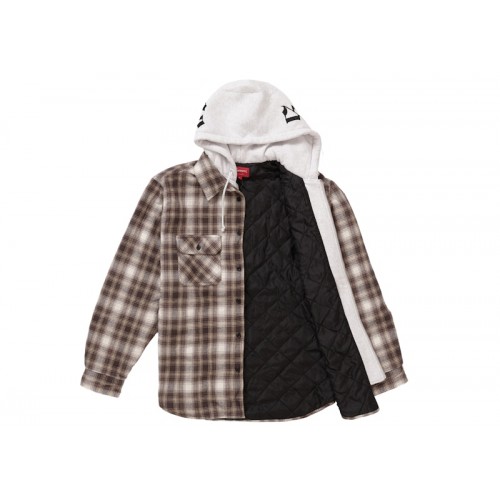 Supreme Hooded Flannel Zip Up Shirt Brown