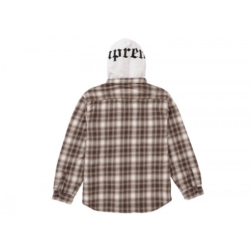 Supreme Hooded Flannel Zip Up Shirt Brown