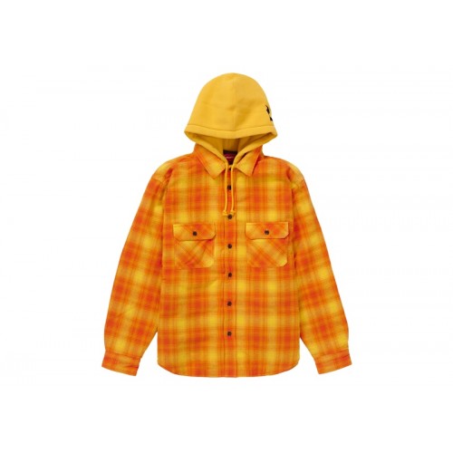 Supreme Hooded Flannel Zip Up Shirt Orange
