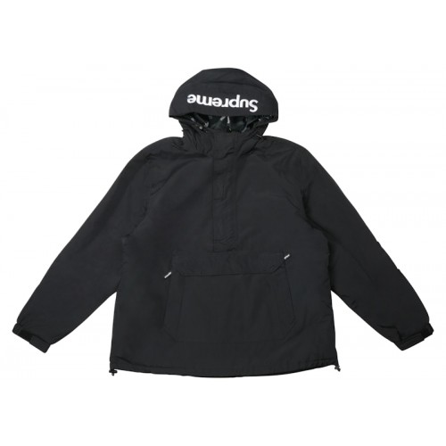 Supreme Hooded Logo Half Zip Pullover Black