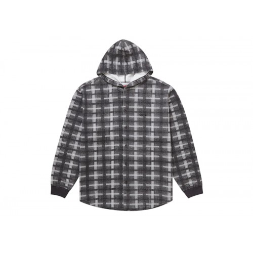 Supreme Hooded Plaid Knit Shirt Black
