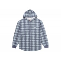 Supreme Hooded Plaid Knit Shirt Blue
