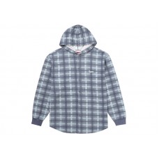 Supreme Hooded Plaid Knit Shirt Blue