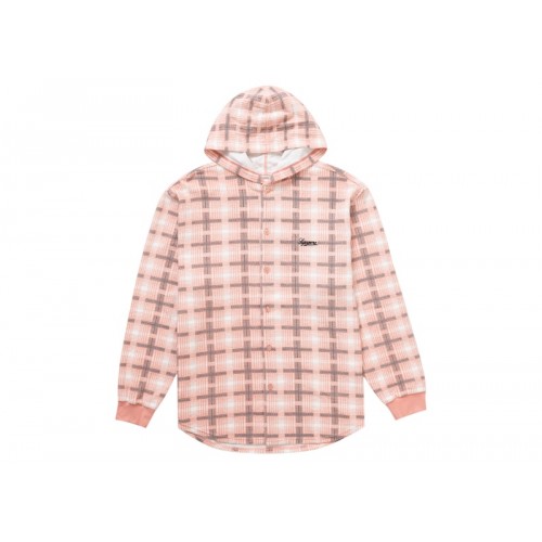Supreme Hooded Plaid Knit Shirt Pink