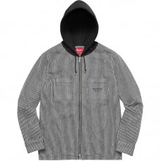 Supreme Hooded Stripe Denim Zip Up Shirt Black