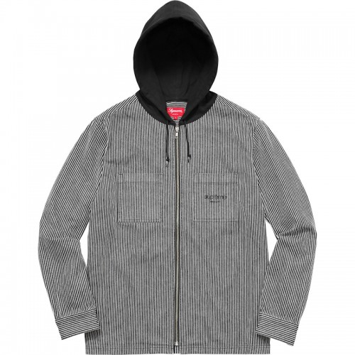 Supreme Hooded Stripe Denim Zip Up Shirt Black