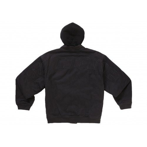 Оригинальный шмот Supreme Hooded Twill Varsity Jacket Black - 70см