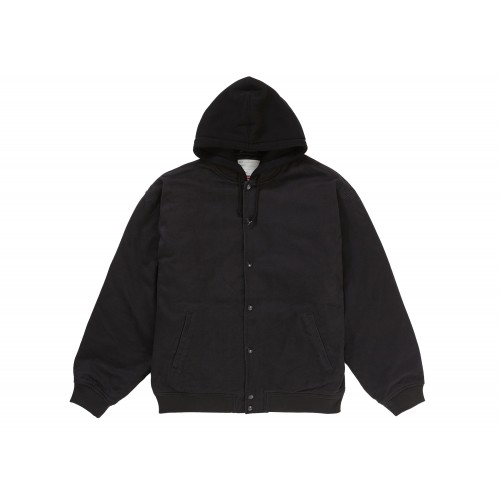 Оригинальный шмот Supreme Hooded Twill Varsity Jacket Black - 70см
