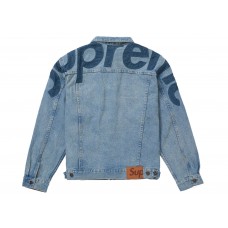 Supreme Inset Logo Denim Trucker Jacket Washed Blue