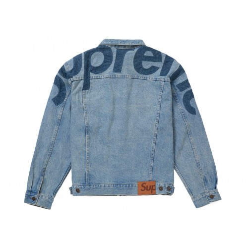 Оригинальный шмот Supreme Inset Logo Denim Trucker Jacket Washed Blue - 70см