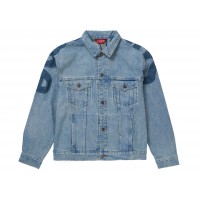 Supreme Inset Logo Denim Trucker Jacket Washed Blue