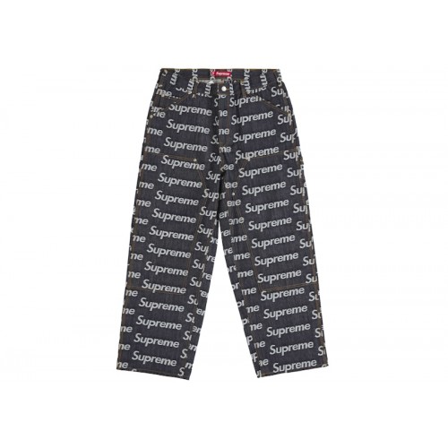 Supreme Jacquard Logos Double Knee Denim Painter Jean Rigid Indigo