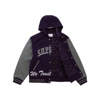 Supreme King Hooded Varsity Jacket Purple