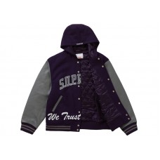 Supreme King Hooded Varsity Jacket Purple