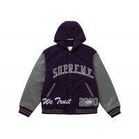Supreme King Hooded Varsity Jacket Purple