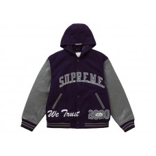Supreme King Hooded Varsity Jacket Purple