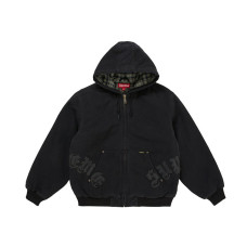Supreme Leather Applique Hooded Work Jacket Black
