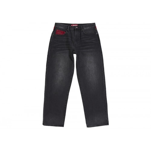 Supreme Leopard Faux Fur Loose Fit Jean Washed Black