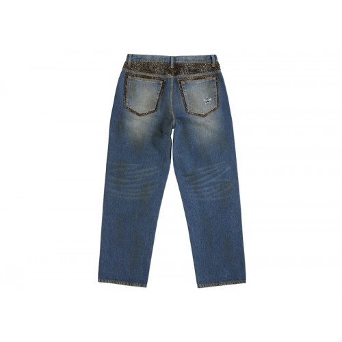 Supreme Leopard Faux Fur Loose Fit Jean Washed Indigo