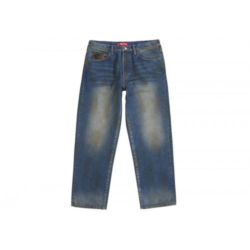 Supreme Leopard Faux Fur Loose Fit Jean Washed Indigo