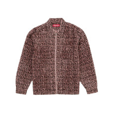 Supreme Leopard Frayed Zip Up Shirt Pink