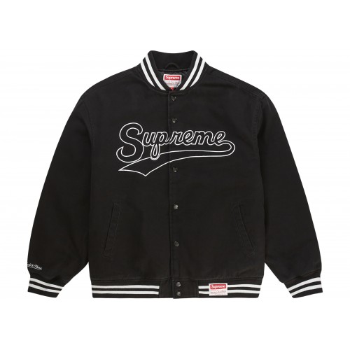 Оригинальный шмот Supreme Mitchell & Ness Doughboy Twill Varsity Jacket Black - 70см
