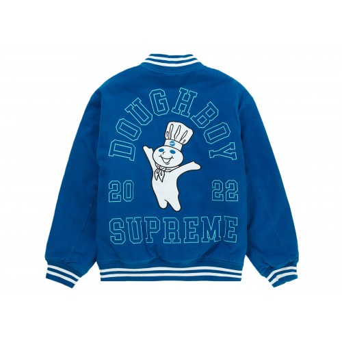 Оригинальный шмот Supreme Mitchell & Ness Doughboy Twill Varsity Jacket Blue - 70см