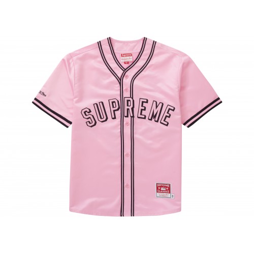 Оригинальный шмот Supreme Mitchell & Ness Satin Baseball Jersey Pink