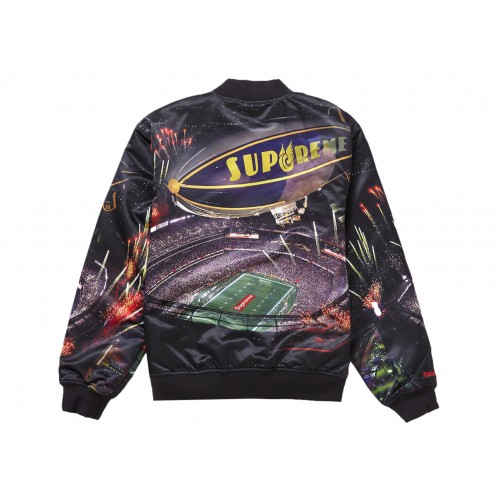 Оригинальный шмот Supreme Mitchell & Ness Stadium Satin Varsity Jacket Black - 70см