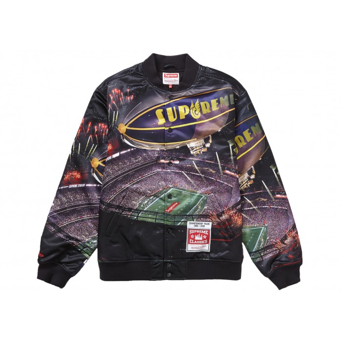 Supreme Mitchell Ness Stadium Satin Varsity Jacket Black