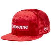 Supreme New Era Crushed Velvet Box Logo 59Fifty Fitted Hat Red