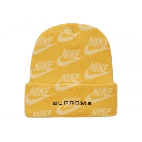 Supreme Nike Jacquard Logos Beanie Pale Yellow