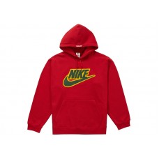 Supreme Nike Leather Applique Hooded Sweatshirt Red