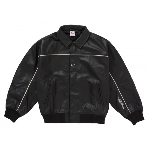Supreme Nike Leather Varsity Jacket Black