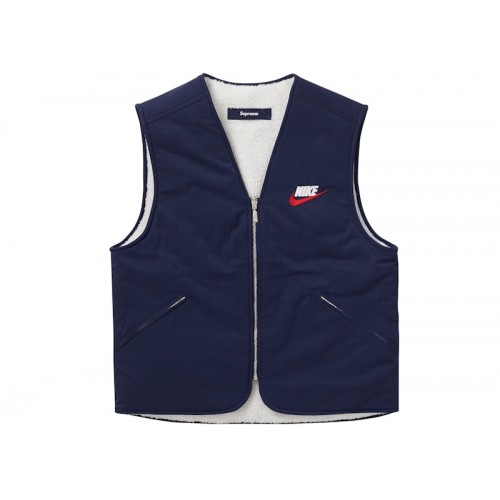 Supreme Nike Reversible Nylon Sherpa Vest Navy