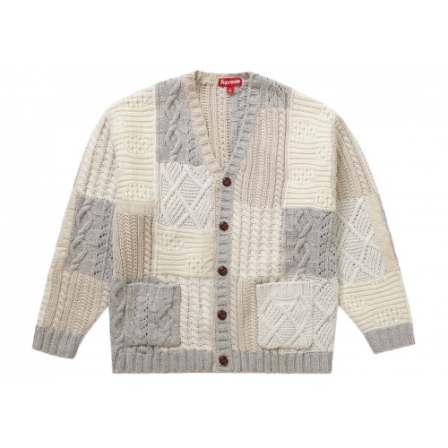 Оригинальный шмот Supreme Patchwork Cable Knit Cardigan Ivory