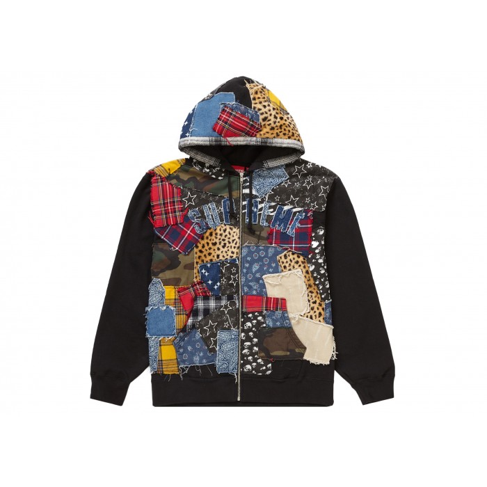 Купить оригинальную Supreme Patchwork Zip Up Hooded Sweatshirt Black с  доставкой из США в Россию.