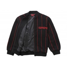Supreme Pinstripe Varsity Zip Up Sweater Black