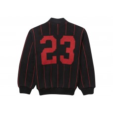 Supreme Pinstripe Varsity Zip Up Sweater Black